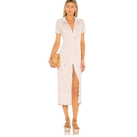 Lovers and Friends Kayce Midi Dress Jersey Knit Button Down Marled Natural Med - Picture 1 of 16